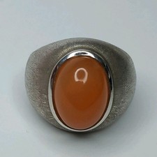 STERLING SILVER 925 OVAL CABOCHON CARNELIAN MATTE BRUSHED TEXTURED DOME RING N