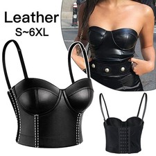 Leather Corset Top Crop Bustier Bra Push Up Bodice Lingerie Party Short Cami UK