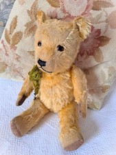 Lovely, very cute smiley 16" soft yellow gold mohair  1940s Chiltern bear