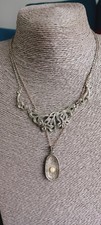 Vintage Sphinx Marcasite Necklace x 2 Pearl Pendant Necklace Etched Jewellery