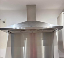 RANGEMASTER 110cm COOKER CHIMNEY HOOD EXTRACTOR, SILVER. POSTED.