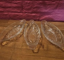 Set of 3 Cut Glass Fruit Dessert Bowls Dishes Banana Split Boat Fruit Design