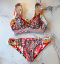 Maaji Bikini Swimsuit Womens Small Reversible Top Bottom Floral Stripe Set