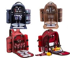 2 and 4 Picnic Backpack with Tableware Set Cooler Compartment Blanket