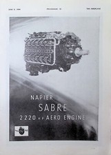 1944 Napier Sabre Aero Engine Ad – 2220hp WW2 Powerplant Original Print