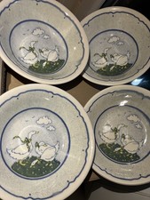 EIT English Iron Stone Tableware Set Of 4 cereal Bowls Geese Ducks & Ribbon 