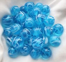 OXYGEN 25 Beautiful Glass Marbles, Clear Blue with White Swirl, Brand New, 16mm
