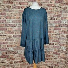 Zara Prairie Dress Green Black Floral Ditsy Size Large Long Sleeve Flare