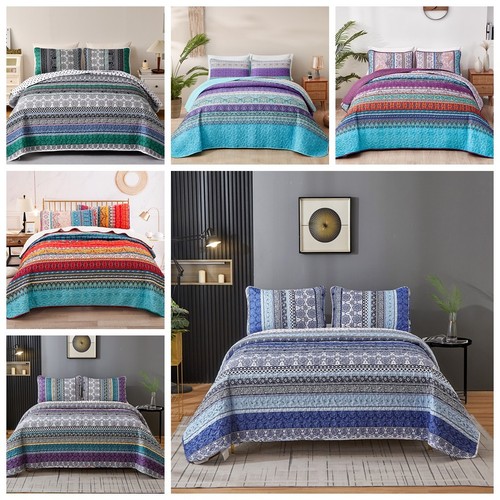Boho striped bedspread quilted - boho,