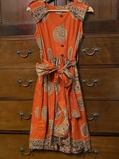 Fabulous Sika Cotton Dress Size 2 UK 6  Rust Red Black Print Full Skirt. New