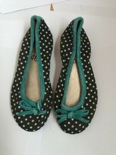 boden canvas and suede chocolate duck egg dot ballerina shoes child 8 new unworn