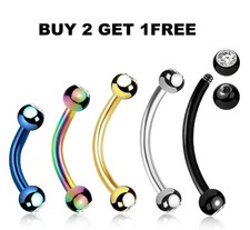Eyebrow Bar Body Jewellery piercing Gem Plated Surgical Steel Curved Barbell