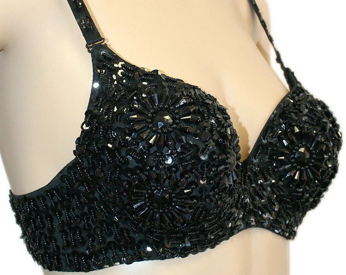 Black beaded bra - beaded, top