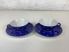 Kahla Polka Dot Blue Cups & Saucers x2 Germany Porcelain