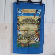 Footprints In The Sand Tea Towel Religious Poem Seaside Birds Flowers Cotton