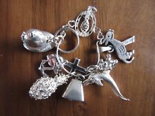 Sterling Charm Holder with 8 Charms - some very vintage: Bobby Custodian Helmet