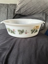 Vintage Phoenix Opalware 9” Casserole Dish / Mixing Bowl Strawberry Pattern 70s