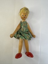 Rare Vintage Polish Wood Peg Doll - 50/60s With Moveable Joints - 9 Inches Tall