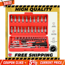 Socket Set Compact 46pcs 1/4" Metric Drive Ratchet Phillips Torx Bits Allen Key