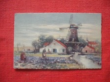 Windmill & Women Working Rare Vintage Artist Signed Art Postcard Dated 1921