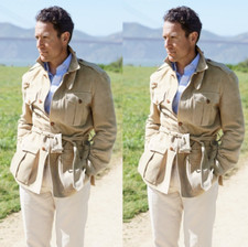 Khaki Men Suit Safari Jacket