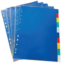 5 x A4 10part File Dividers 10 Part Subject Dividers Ultra Strong Polypropylene