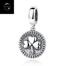 Sterling Silver 925 Charm Lucky Irish Clover Pendant Dangle Leaf Shamrock Family