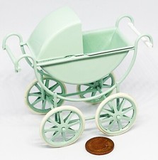 Dolls House Metal Victorian Pram In Green 1:12 Scale Miniature Nursery 42 tumdee