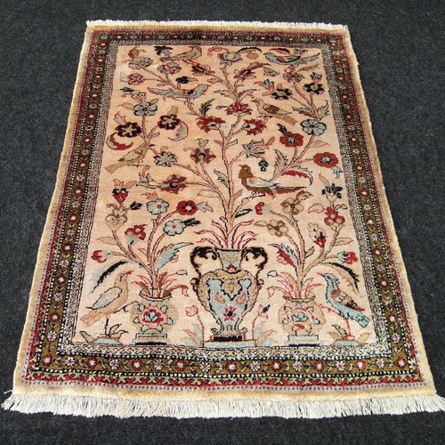 Beige silk carpet - carpet, vase