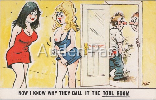 Risque cartoon postcard tool - cartoon,