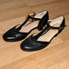 HOTTER Viviene Ladies Black Leather T-Bar Low Heel  Shoes UK 6½ EUR 40