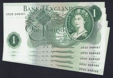 GB QEII - 1967 FFORDE B307 - £1 ONE POUND GOEBEL BANKNOTES - 5x CONSECUTIVE