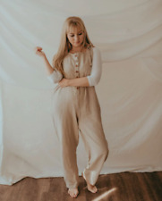 Turtledove London Dungaries in beige crinkled organic cotton Maternity