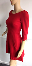 ZARA Bright Red Plain Open Back Fit & Flare 3/4 Sleeve w Pockets Dress Size S