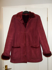 Womens burgundy faux sheepskin suede jacket fur lined size 14 UK 42 Eur VGC
