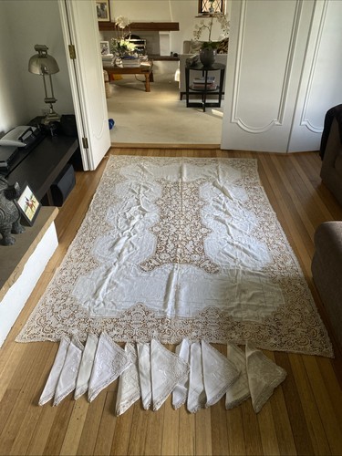 Antique irish lace linen table - lace,