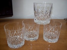 4 X EDINBURGH  CRYSTAL TAY  OLD FASHIONED WHISKY SPIRITS GLASSES, Signed