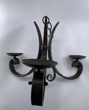 Heavy Wrought Iron Forged 3-Arm Rotating Candelabra | Vintage Gothic Chandelier