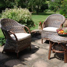 3pcs wicker Tub set ... two cane chairs and table in a Zebra weave