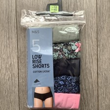 Marks & Spencer 5 Pack Cotton Lycra Low Rise Shorts Size 12 Multi