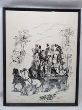 Pen & Ink Horses & Carriage Framed Vintage Original Mr Finch Signed Bal Rare 