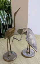 Brass Heron figurines pair 12" and 7" great patina excellent condition 