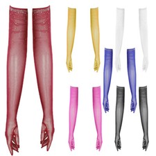 UK Womens Long Gloves Rhinestone Mesh Gloves Wedding Prom Party Dance Costume