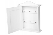 Wooden Key Cabinet Cupboard Rack Holder Storage Wall with 6 Keys Hooks White