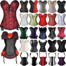 Party Bustier Corset Top Burlesque Basque Laceup Floral Fancy Dress Boned Shaper