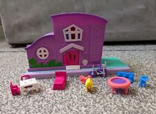 Polly Pocket Pollyville Pocket Purple 4 story fold up House With Furniture, Bike