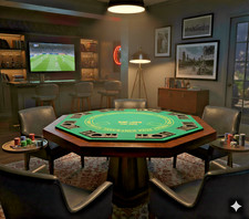 8 Player Folding Blackjack / Poker Table – Solid Wood with Cup & Chip Holders