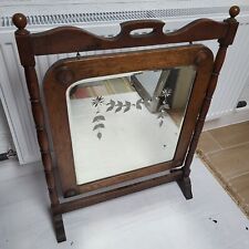 Antique Edwardian Oak Etched Bevelled Mirrored Fireplace Fire Screen
