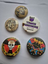 5 vintage tin badges