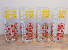 70s Vintage Glasses X 4 Set Highball Tumbler Retro Patterned Spotty Barware
